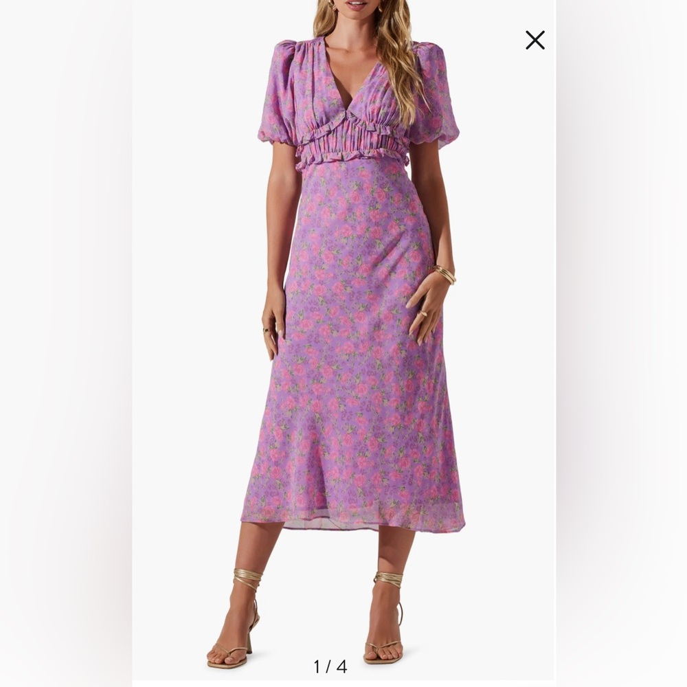 ASTR THE LABEL Esperanza Floral Puff Sleeve Midi Dress